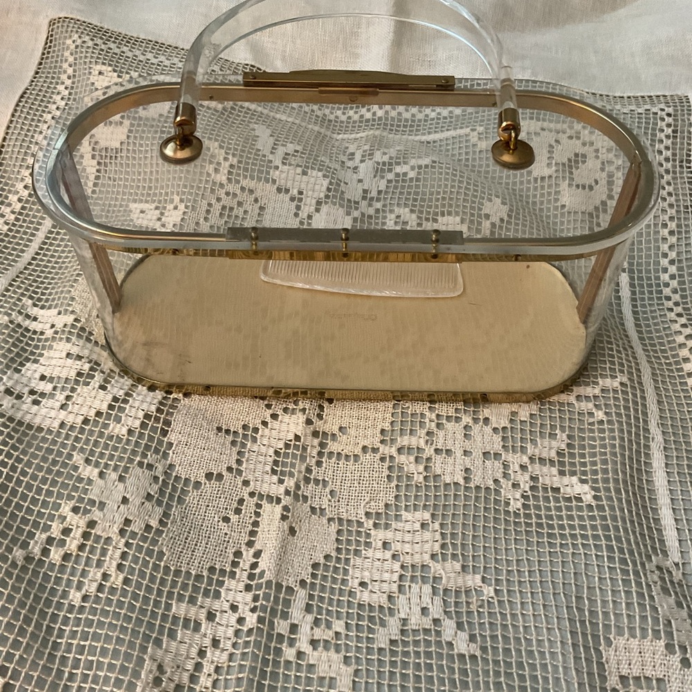 Vintage Majestic Lucite Elegant and Gold Acrylic Handled Tray